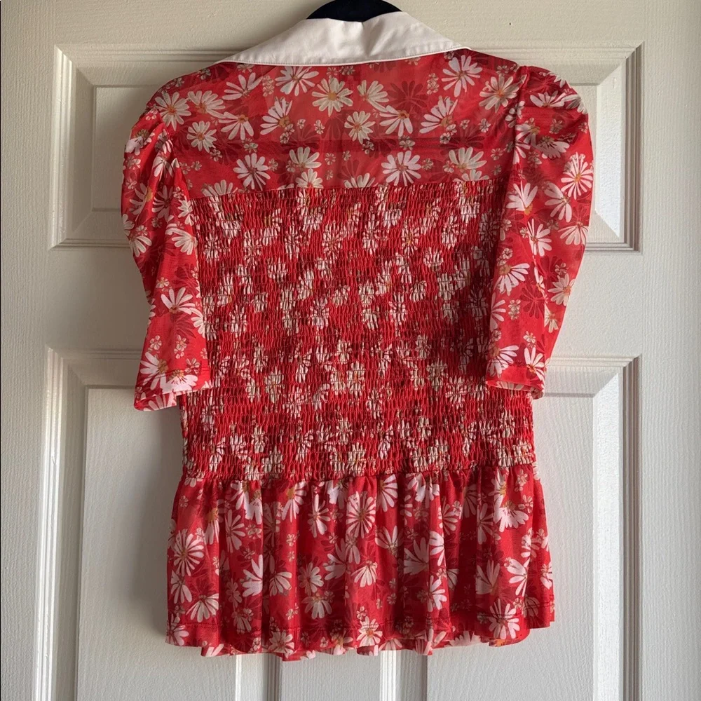 Anthropologie Maeve Short-Sleeve Smocked Polo Top